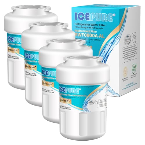 Image of ICEPURE Alkaline RWF0600A-AL Refrigerator Water Filter Replacement for GE MWF, MWFA, MWFINT, MWFP, GWF, 46-9991, Kenmore 9991, WFC1201, GSE25GSHECSS, GSH25JSDDSS, GSHS6LGBBHSS, Enhances PH, 4Pack