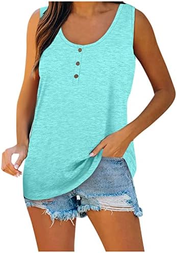 Large Size Tank Tops for Women Solid Color Summer Sleeveless Henley T-Shirts Tops Casual Button Down Tunics Shirts Mint Green