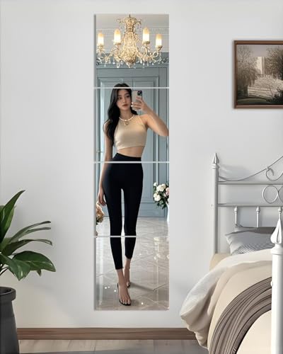 Image of SUNQUEEN 12 inch x 12 inch Glass Mirror Square Tiles for Wall A- Frameless Full Length Mirror Wall Mounted, Full Body Mirrors for Bedroom Home Gym Door & Bathroom (4-Pack), Transparent