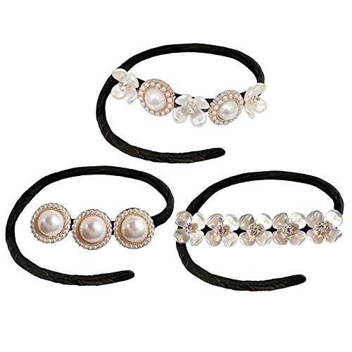 B1jounie YA 3pcs Shell Flower Pearl Hair Bun Maker Simple Hair Styling Tool Hair Accessories Wild Headdress Hair Curler,pack of 3