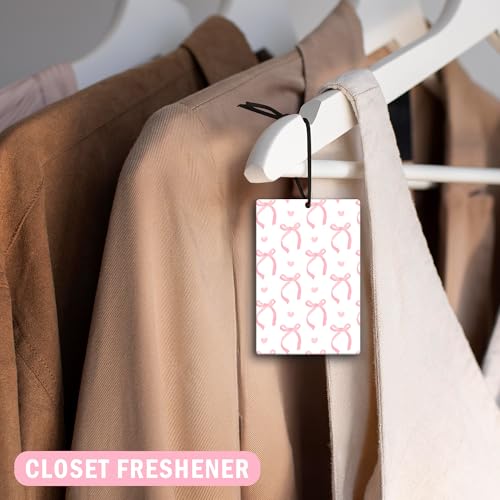 Image of Coquette Pink Bow Car Air Freshener 4Pcs, Girly Car Accessories for Women Teen Girls, Preppy Air Freshener for Car Interior Closet Drawer Books, Preppy Pink Cherry CarMirror Decor Hanging