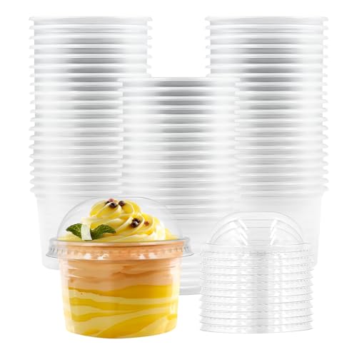 Temmgnie [100 Sets 5 oz] Clear Plastic Cups with Dome Lids,Disposable Plastic Drinking Cups,Parfait Cups for Cupcake/Ice Cream/Latte/Cold drinks