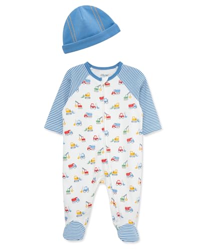Image of Little Me Baby Boy Clothes 2-Piece Baby Sleeper and Cap Set, 100% Cotton Footies Baby Essentials, Preemie to 9 months