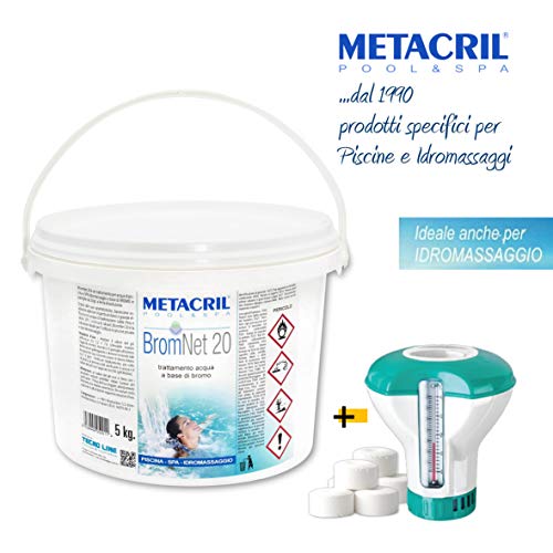 Metacril BROMO in 20g tablets - BromNet 20 kg.5 + Floating Measuring Device with Thermometer. Ideal for Pool and Spa Hydromassage (Teuco, Jacuzzi, Dimhora, Intex, Bestway, ECC.) Immediate shipping