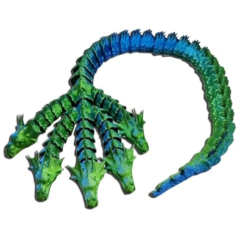 FLUEFOWL 3D Printed Dragon,18 inch Five-Headed Dragon, Articulated Tiamat Dragon, Crystal Dragon Fidget Toy, Home Decor, Birthday Gift (Laser Blue&Green) Cover