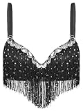 Women's Diamond Fringe Belly Dance Bra Top Sparkly Sequin Tassel Crop Top Rave Festival Party Costume