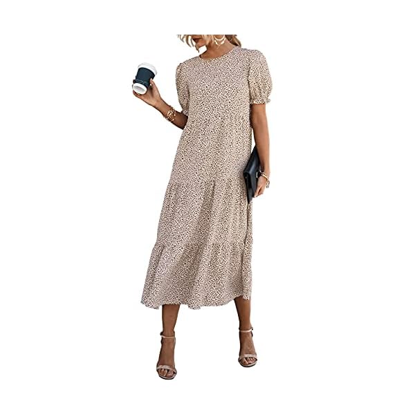 PRETTYGARDEN-Womens-Summer-Casual-Boho-Dress-Floral-Print-Ruffle-Puff-Sleeve-High-Waist-Midi-Beach-Dresses PRETTYGARDEN Women's Summer Casual Boho Dress Floral Print Ruffle Puff Sleeve High Waist Midi Beach Dresses (Apricot,Medium)