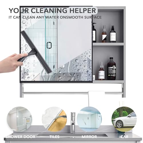 Image of 10-inch Stainless Steel Shower Squeegee for Glass Doors, Silver Squeegee for Shower Glass with Hook, Water Wiper, Bathroom Squeegee, Water Wiper for Tile Wall Car Mirror Door