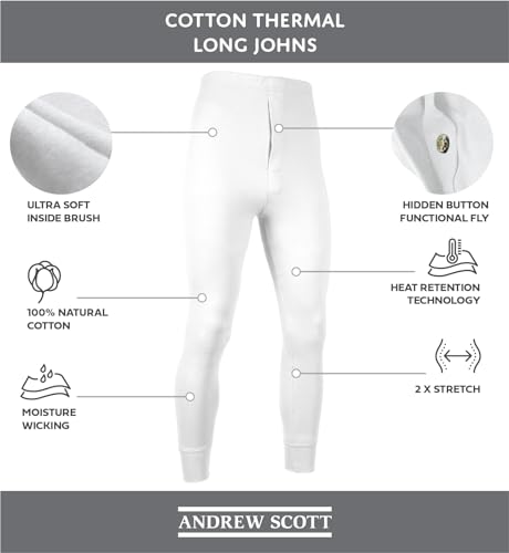 Andrew Scott Men's 3 Pack Premium Cotton Base Layer Long Thermal Underwear Pants4
