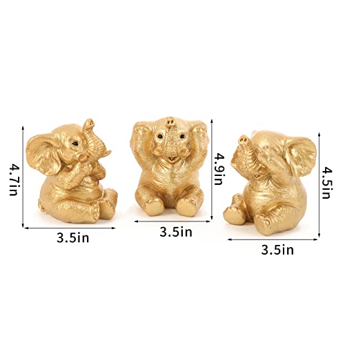 Set de 3 estatuas doradas de elefante para decoración miniatura 3