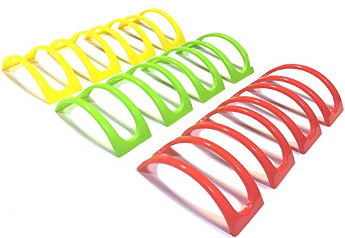 12pc Colorful Stackable ALAZCO Taco Holder Stand Server - For Soft & Hard Shell Taco - Backyard Party Picnic Fiesta (4 Red, 4 Green, 4 Yellow) BPA Free