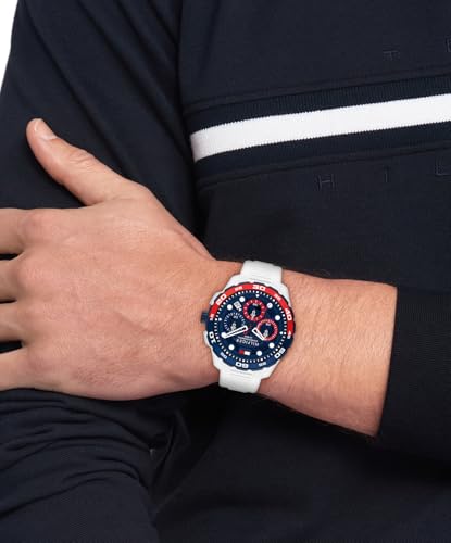 Image of Tommy Hilfiger TH-Regatta Men's Chronograph Quartz Watch - 44mm Stainless Steel Case, Rotating Bezel, Silicone Strap, Nautical- Inspired Sport Style, Gift for Him