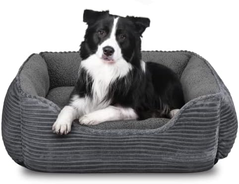 FURTIME Rectangle Dog Beds Extra Large Washable30''x24'' - Super Soft Grey Dog Bed Cat Bed, Fluffy Plush Puppy Bed with Slip-Resistant Bottom for Shiba Inu, English Bulldog, Collie