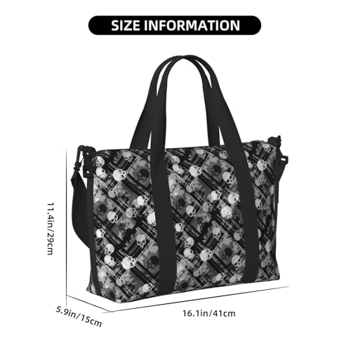 Carry On Duffle Bags Overnight Weekender Bags for Women, black and white Skulls Personal Item Travel Bag, Travel Essentials Sport Gym Bag for Men Women2