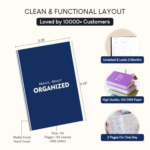 Image of Undated Daily Planner & Organizer | Really Really | A5 Hardcover with Goal Setting Pages | 100 GSM,260 Pages | 2-Page Daily Layout for Planning & Notes | Activity Tracker