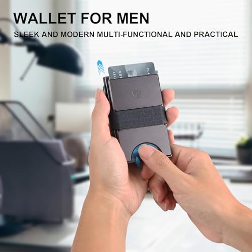 Image of TOYFID Slim Pop Up Wallets,Men's Front Pocket Card Holder with RFID Blocking Expandable Backplate & Cash Band Aluminum Minimalist Wallet Gift for Boyfriend /Dad /Friends Holds 12+ Cards,Grey