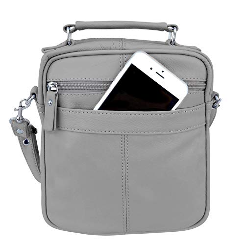 Genuine Leather Travel Men's Organizer Handbag By Silver Fever ® (Gray) #TOP6