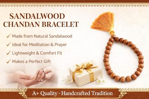 Image of Natural White Sandalwood Bracelet (Safed Chandan) - 27+1 Beads 10mm, Prayer Mala for Meditation & Spiritual Use