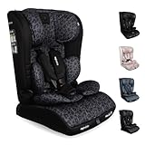 My Babiie MBCS50 Toddler to Booster R129 Child Car Seat - 5-Point Harness, 76-150cm (Approx. 9-36kg, 15 Months - 12 Years), i-Size, Group 1/2/3, Adjustable, Forward Facing - Black Leo