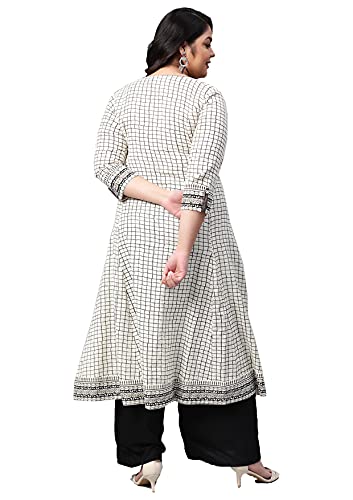 Image of Yash Gallery Women's Cotton Relaxed Fit Anarkali Plus Size Printed Kurta
