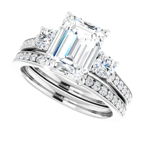 Jeweleryn 10K Solid Gold Handmade Engagement Rings 2.00 CT Emerald Cut Moissanite Diamond Solitaire Wedding/Bridal Ring Set for Women/Her Propose Ring (White)