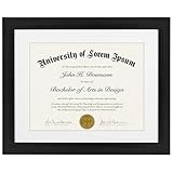 Americanflat 11x14 Diploma Frame with Shatter-Resistant Glass - Use as 8.5x11 Frame with Mat or Display 11x14 Documents Without Mat - Certificate Frames with Engineered Wood for Wall Display - Black