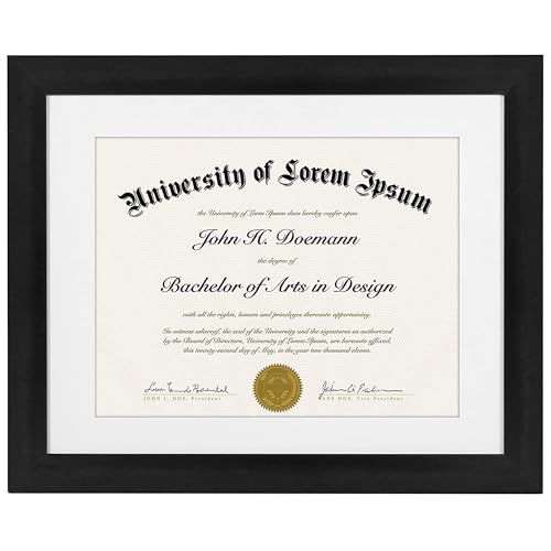 Americanflat 11x14 Diploma Frame with Shatter-Resistant Glass - Use as 8.5x11 Frame with Mat or Display 11x14 Documents Without Mat - Certificate Frames with Engineered Wood for Wall Display - Black