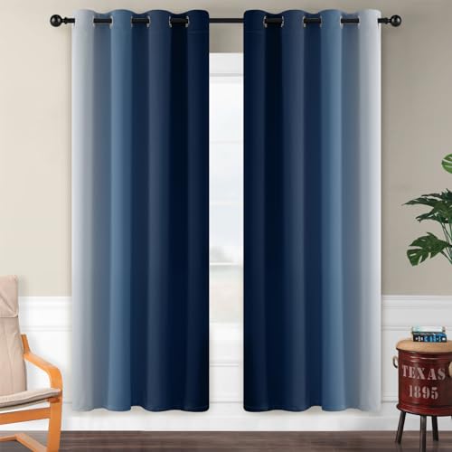 Image of SimpleHome Ombre Blue to Grey White Curtains for Living Room 52Wx72L | Room Darkening Curtains for Bedroom,Gradient Light Blocking Curtain,Thermal Insulated Grommet Window Drapes,2 Panels,72 Inch