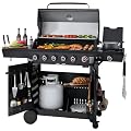 Royal Gourmet GE6001H 6-Burner Gas Grill, 72,000 BTU, 691 Sq. In. Cooking Area, with Sear and Side Burner, Side Shelf with hooks, spice basket, Movable Cabinet Style Grill for Outdoor Grilling, Black