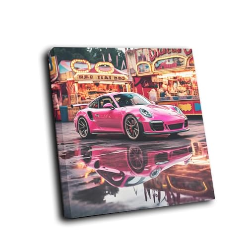 Generic Living Room Wall Art Cars Canvas Framed Automobile Porsche 911 Pink Fairy [Poster - 30x20 inch]