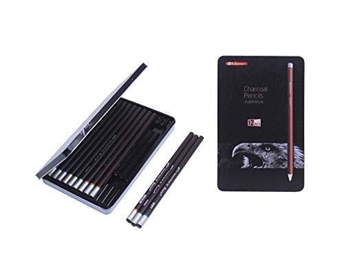 CraftDev Professional Hard Medium Soft Sketch Charcoal Pencil Set Of 12 Pc For Artist, Kids & Adults