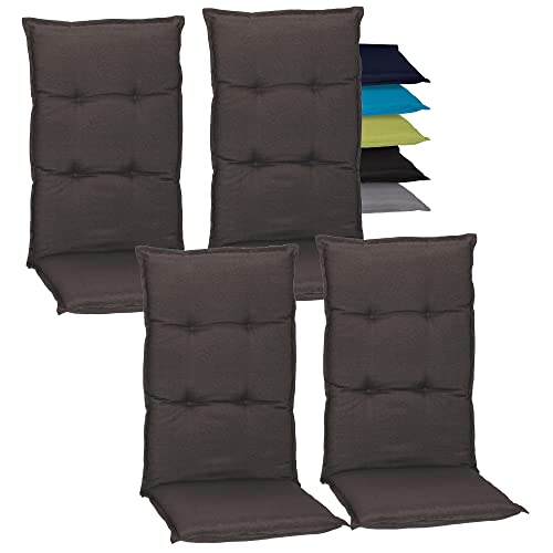 Beo Hochlehner-Auflagen 4er Set Wasserabweisend Turin | Made in EU Premium-Qualität | Gartenstuhl-Auflagen UV-beständig und fleckenabweisend | Atmungsaktive Stuhlauflagen Hochlehner in Dunkel-Grau