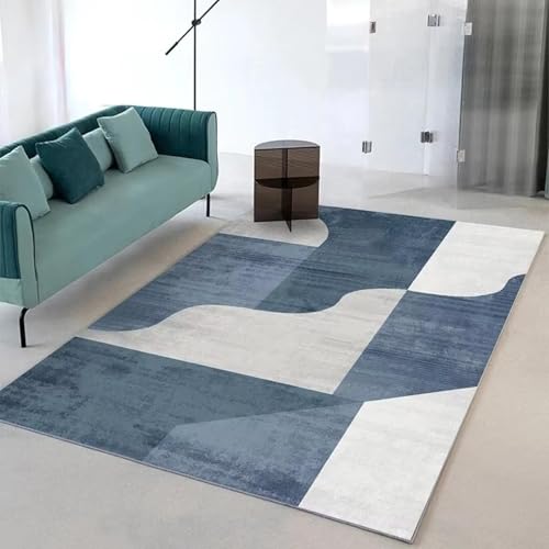 Tapis de grande surface bleu rétro géométrique pour bureau d'étude