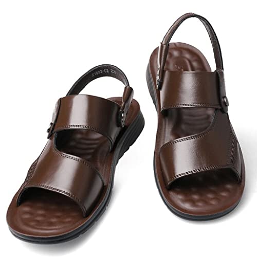 Men's Sandals and Slippers Men's Leather Sandals Adult Thick-Soled Beach Shoes Non-Slip -Toe Sandals(White-Patch Five-Pointed star4,43 Code)
