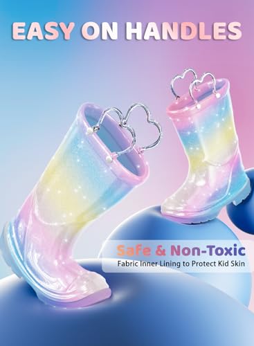 Toddler Rain Boots Girls Rain Boots - Glitter Light Up Kids Rain Boots with Easy-On Handles Lightwight Waterproof Rain Shoes(Toddler/Little/Big kids)4
