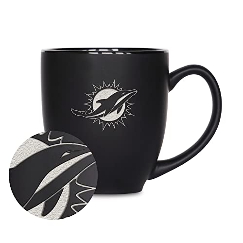 Image of Rico Industries NFL Football 15oz Personalized Laser Engraved Matte Black Ceramic Bistro Mug - For Hot or Cold Drinks