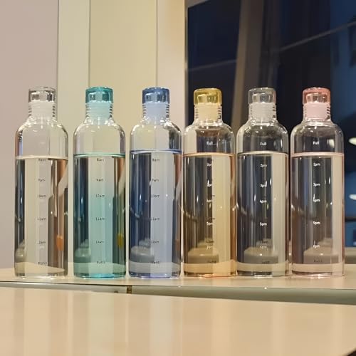 Image of Borosilicate Water Bottles, H2O Fridge Water Bottle with Cap, Leak proof & Airtight Lid, Water Bottle for Office, School, College - 500ml Bottles with Time Marker (Yellow)