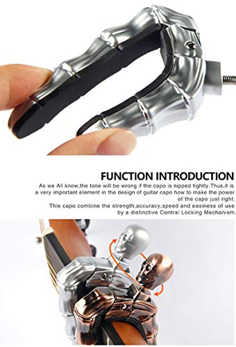 Yueko Guitar Capo Skull Knob Design Universal 4 5 6 12 Strings Instrument Capos For Electric Classical Acoustic Guitar Bass Ukulele Mandolin Banjo And More(Silver) #TOP5