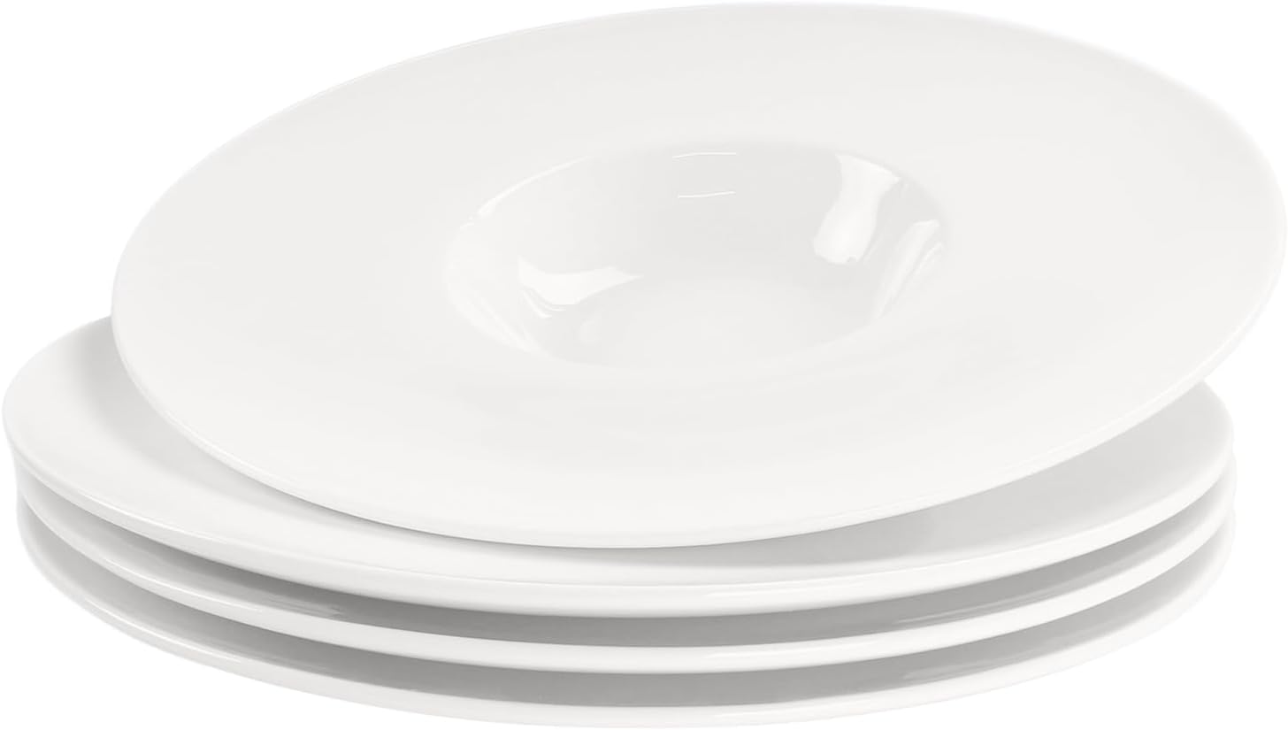 Soup Bowls, 11.5 Inch Pasta Bowls Rimmed Plates, White Salad Bowls Set of 4, Porcelain Wide Rim Bowls, 6.8 Oz, Microwave & Dishwasher Safe, Best for foodies and restaurants