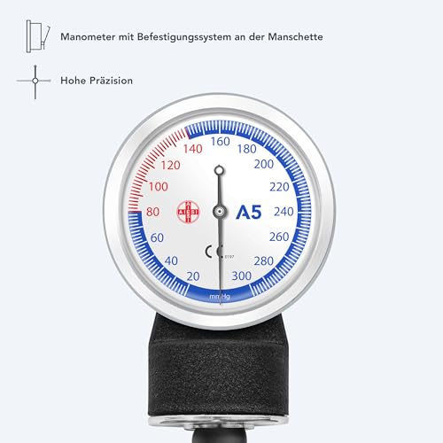 AIESI® Professionelles manuelles Blutdruckmessgerät für Erwachsene mit Stethoskop PRECISION A5, Garantie 24 Monate