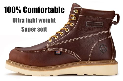 SUREWAY 6in Wedge Moc Toe Work Boots for Men - Soft Toe,Premium Full-Grain Leather,Lightweight Work Boots/Shoes,Comfort Insole,Oil/Slip Resistant,Real Goodyear,EH Rated Industrial Construction Boots2