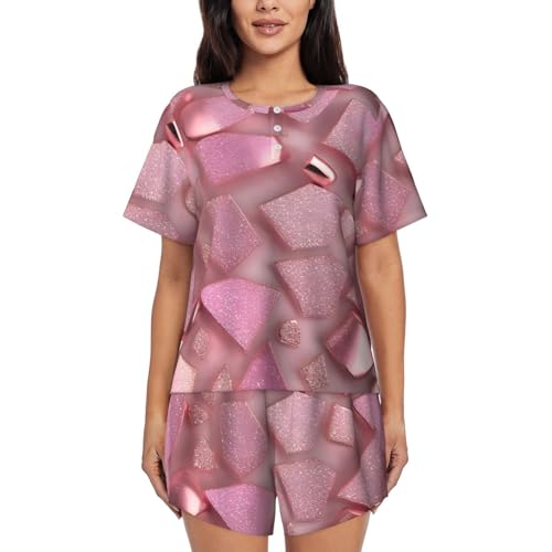 Pyjama 2 pièces femme col rond à paillettes avec t-shirt et short doux