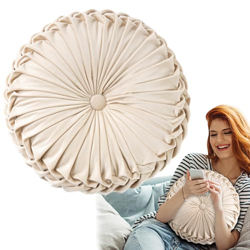 Generisch Rundes Bodenkissen - Kürbis-Samtkissen, Plissiertes rundes Kissen - Kürbis-Samtkissen, Plissiertes rundes Kissen für Zimmer, Büros, Sofa, Bett, Stuhl