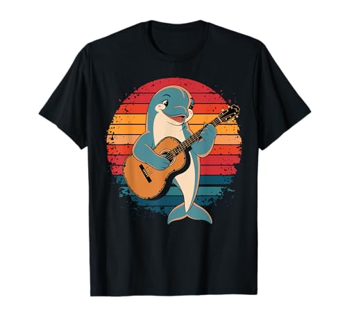 Delfín Tocando Guitarra Vintage Guitarrista Retro Rock Camiseta