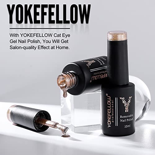 Yoke Fellow Cat Eye Gel Nail Polish, Champagne Gold 10Ml Wide Cat Eye Gel Nail Polish 9D Cateye Uv Gel Polish With Magnet Stick Nail Salon Manicure Or Diy At Home #TOP5