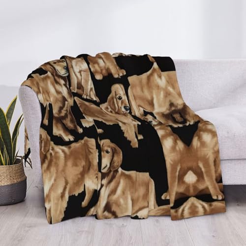 Couverture flanelle épaisse Golden Retriever plaid microfibre chaud et pelucheux