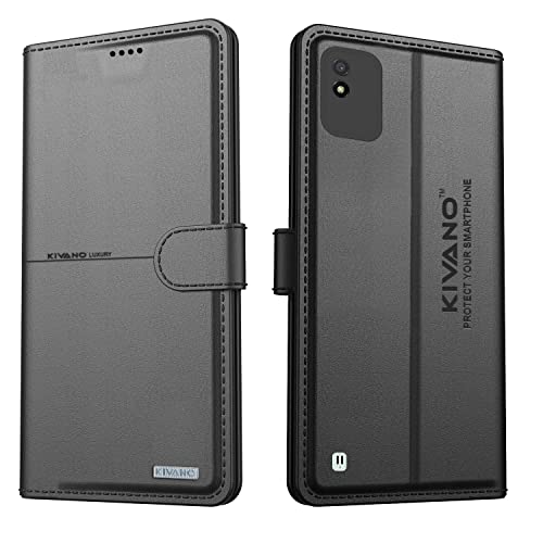 Image of KIVANO Professional Series Wallet Case for Realme Narzo 50i | Luxurious Design | Handcrafted Unique | Premium | PU Leather Flip Cover | Card Slots | Kickstand | Magnetic Closure - Black