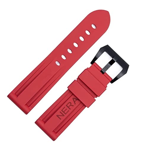 Bracelet de montre caoutchouc fluoré 24 mm noir boucle rouge étanche