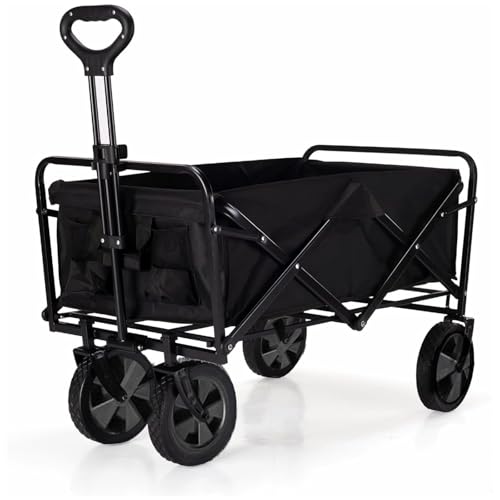 dxprzmsjqp Collapsible Outdoor Utility Wagon Black Heavy-Duty Cart with All-Terrain Wheels Capacity for Sports Picnic Grocery Hauling. (5inch)