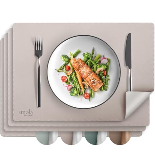 smøla Tischsets aus PU-Leder 4er Set I Platzset Abwaschbar I Platzdeckchen Set in Lederoptik I Untersetzer für Teller I Tischunterlage Esstisch I Tischdeko, Lila/Silber